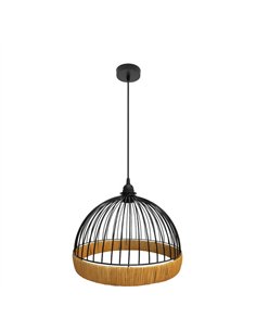 Colgante Gaston 1xe27 Negro/natural Regx30x30cm C/metal Y Rattan