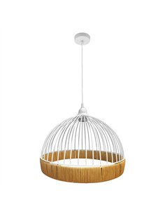Colgante Gaston 1xe27 Blanco/natural Regx36x36cm C/metal Y Rattan