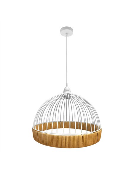 Colgante Gaston 1xe27 Blanco/natural Regx36x36cm C/metal Y Rattan