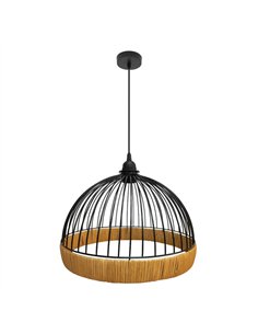 Colgante Gaston 1xe27 Negro/natural Regx36x36cm C/metal Y Rattan