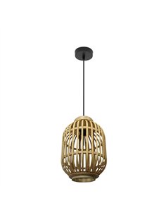 Colgante Diezma Negro/bambu Natural 1xe27 Regx24x 24 Cm