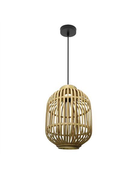 Colgante Diezma Negro/bambu Natural 1xe27 Regx28x 28 Cm