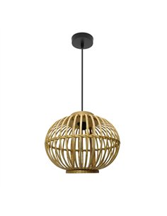 Colgante Guijo Negro/bambu Natural 1xe27 Regx34x34 Cm