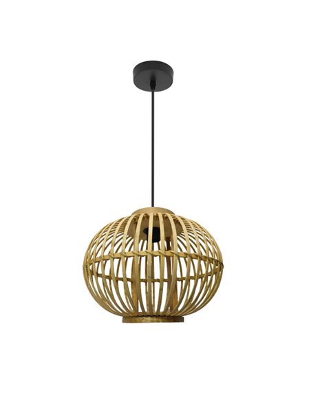 Colgante Guijo Negro/bambu Natural 1xe27 Regx34x34 Cm