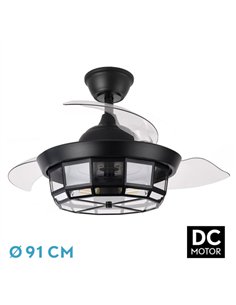 Ventilador Dc Tornado Mini Negro 3xe27 91d 3aspas Desplegables 6velocidades C/remoto Y Temporizador