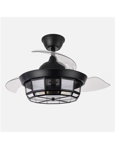 Ventilador Dc Tornado Mini Negro 3xe27 91d 3aspas Desplegables 6velocidades C/remoto Y Temporizador