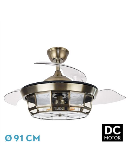 Ventilador Dc Tornado Mini Cuero 3xe27 91d 3aspas Desplegables 6velocidades C/remoto Y Temporizador