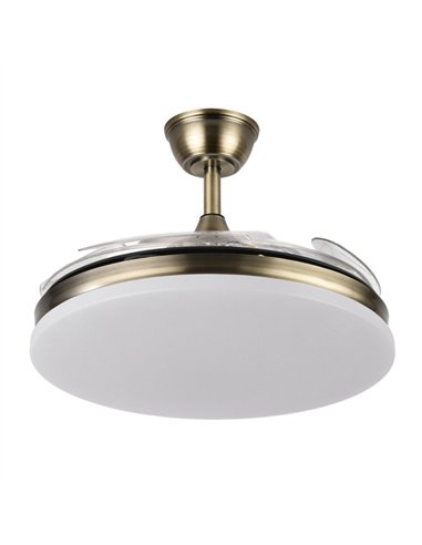 Ventilador Dc Tridente 59w Cuero 4aspas Desp 107d 6980lm Reg.intensidad Remoto+temporizador+memoria 3000-4000-6000k