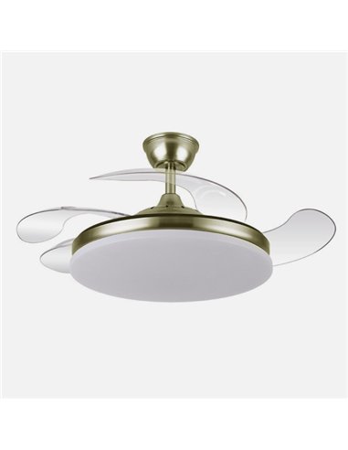 Ventilador Dc Tridente 59w Cuero 4aspas Desp 107d 6980lm Reg.intensidad Remoto+temporizador+memoria 3000-4000-6000k