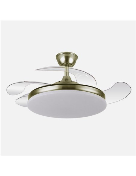 Ventilador Dc Tridente 59w Cuero 4aspas Desp 107d 6980lm Reg.intensidad Remoto+temporizador+memoria 3000-4000-6000k