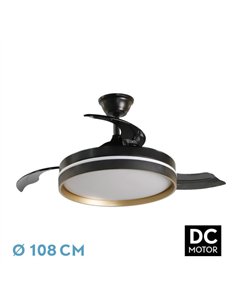 Ventilador Dc Mandarin Negro/oro 72w 3aspas 108d Reg.intensidad 7200lm 3000-4000-6500k Remoto+memoria+temporizador