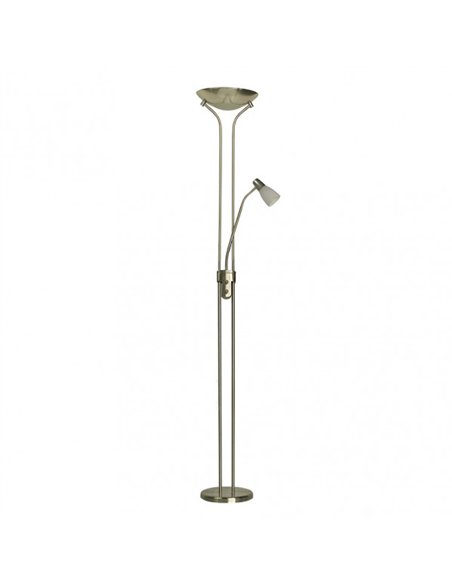 Pie De Salon Ross 2xe27+1xe14 C/lector Cuero 180x28x28 Cm