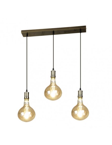 Lampara Sira 3xe27 Cuero/ambar  Bombillas   Incluidas 24w 3000k 1920lm Regx64x16 Cm