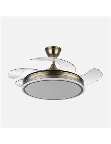 Ventilador Bayomo 59w 6980lm Cuero 4 Aspas Desp. 34,5/42x50/107d.3 Color, Dc.remoto+Reg.Intensidad