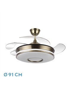 Ventilador Dc Dani 59w 6980lm Cuero 4aspas 6velocidades 91d 3000-4000-6000k Remot+reg.intensidad+memor+temporiz