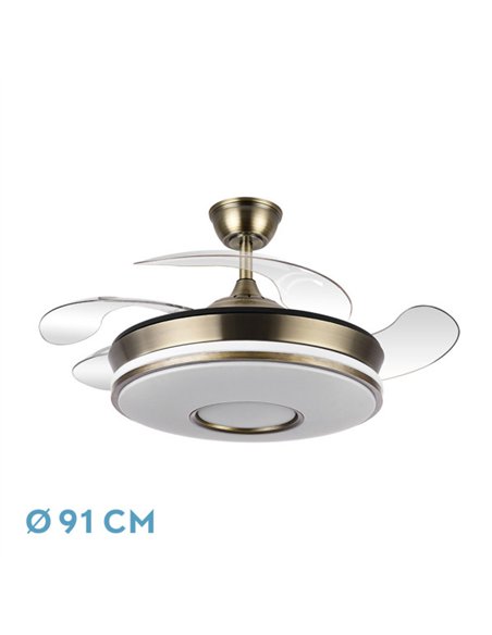 Ventilador Dc Dani 59w 6980lm Cuero 4aspas 6velocidades 91d 3000-4000-6000k Remot+reg.intensidad+memor+temporiz