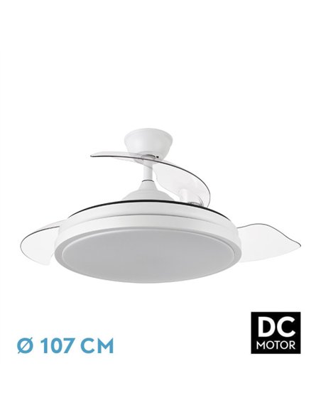 Ventilador Dc Escorpion 59w Blanco 3aspas desplegables 107d 6980lm 3000-4000-6000k Remoto+ Temporizador+ Memoria