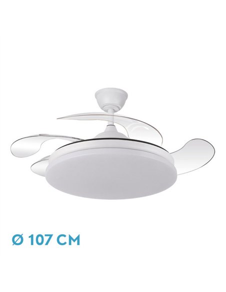 Ventilador Dc Tridente 59w Blanco 4aspas Desp.107d 6980lm Reg.intensidad Remoto+temporizador+memoria 3000-4000-6000k
