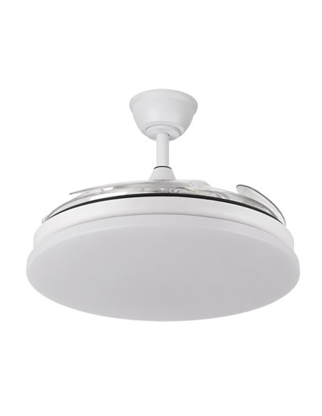 Ventilador Dc Tridente 59w Blanco 4aspas Desp.107d 6980lm Reg.intensidad Remoto+temporizador+memoria 3000-4000-6000k