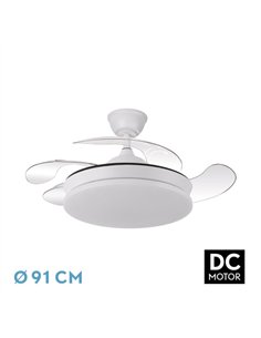Ventilador Dc Tridente Mini 59w Blanco 4aspas Desp. 91d 6980lm Reg.intensidad Remoto+temporizador+memoria 3000-4000-6000k