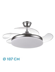 Ventilador Dc Tridente 59w Niquel 4aspas Desp.107d 6980lm Reg.intensidad Remoto+temporizador+memoria 3000-4000-6000k