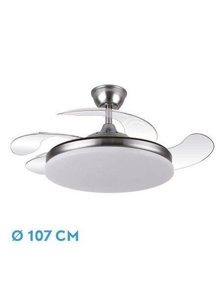 Ventilador Dc Tridente 59w Niquel 4aspas Desp.107d 6980lm Reg.intensidad Remoto+temporizador+memoria 3000-4000-6000k