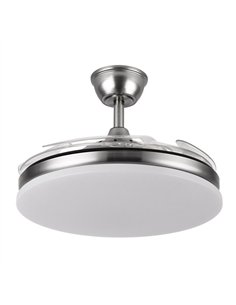 Ventilador Dc Tridente 59w Niquel 4aspas Desp.107d 6980lm Reg.intensidad Remoto+temporizador+memoria 3000-4000-6000k 2