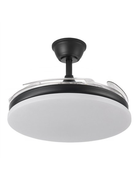 Ventilador Dc Tridente 59w Negro 4aspas Desp. 107d 6980lm Reg.intensidad Remoto+temporizador+memoria 3000-4000-6000k