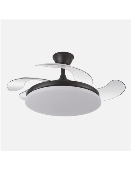Ventilador Dc Tridente 59w Negro 4aspas Desp. 107d 6980lm Reg.intensidad Remoto+temporizador+memoria 3000-4000-6000k