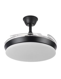 Ventilador Dc Tridente Mini 59w Negro 4aspas Desp.91d 6980lm Reg.intensidad Remoto+temporizador+memoria 3000-4000-6000k 2