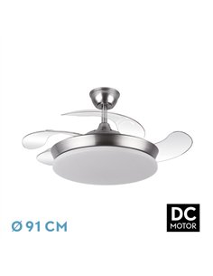 Ventilador Dc Tridente Mini 59w Niquel 4aspas Desp.91d 6980lm Reg.intensidad Remoto+temporizador+memoria 3000-4000-6000k