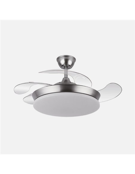 Ventilador Dc Tridente Mini 59w Niquel 4aspas Desp.91d 6980lm Reg.intensidad Remoto+temporizador+memoria 3000-4000-6000k