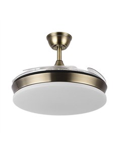 Ventilador Dc Tridente Mini 59w Cuero 4aspas Desp. 91d 6980lm Reg.intensidad Remoto+temporizador+memoria 3000-4000-6000k 2