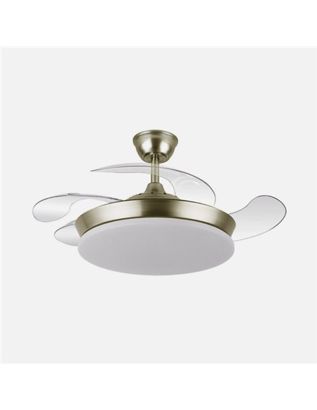 Ventilador Dc Tridente Mini 59w Cuero 4aspas Desp. 91d 6980lm Reg.intensidad Remoto+temporizador+memoria 3000-4000-6000k