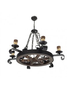 Lampara Rustico Rueda 6xe27 Marron REGx70x70 Cm