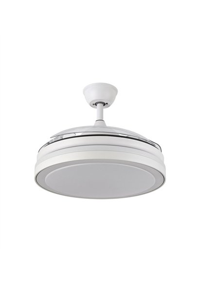 Ventilador Dc Esparta Plus 59w 6980lm Blanco 3 Aspas Desp. 107d 3 Colores C/Remoto+ Temporizador+ Memoria