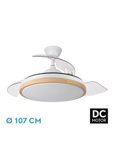 Ventilador Dc Evros 59w 6980lm Blanco/haya 107d 3asp.despegables 3000-4000-6000k Remoto+reg.intensidad+temporizador+memoria