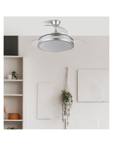 Ventilador Dc Esparta Plus 59w 6980lm Plata 107d 3aspas Desp.3000-4000-6000k Remoto+ Temporizador+ Memoria