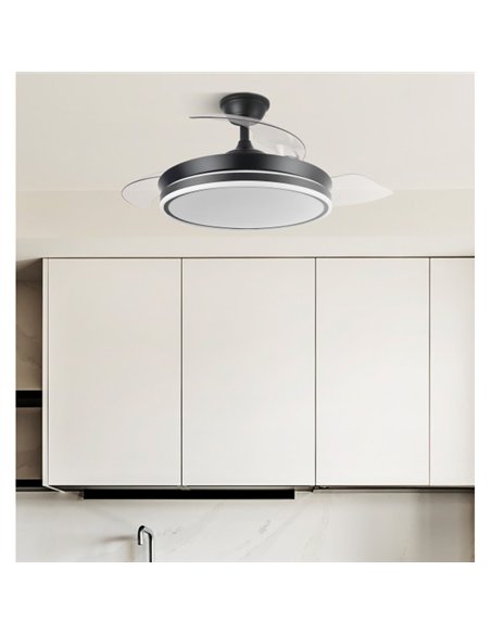 Ventilador Bayomo 59w 6980lm Negro 4 Aspas Desp. 34,5/42x50/107d.3 Color. Motor Dc..remoto+Reg.Intensidad
