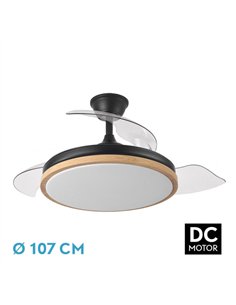 Ventilador Dc Evros 72w 6120lm Negro/haya 107d 3asp.desplegables 3000-4000-6000k Remoto+reg.intensidad+temp+memoria