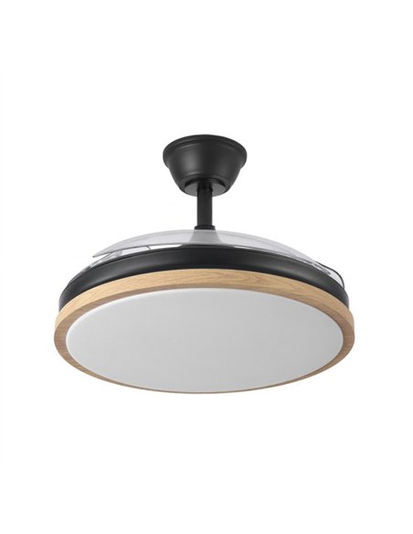 Ventilador Dc Evros 72w 6120lm Negro/haya 107d 3asp.desplegables 3000-4000-6000k Remoto+reg.intensidad+temp+memoria