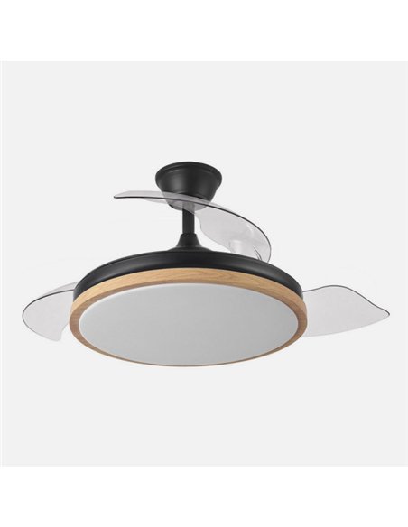 Ventilador Dc Evros 72w 6120lm Negro/haya 107d 3asp.desplegables 3000-4000-6000k Remoto+reg.intensidad+temp+memoria