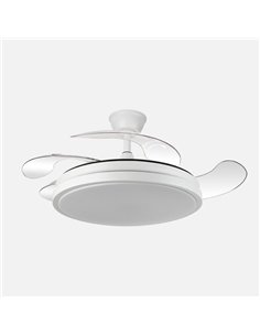 Ventilador Dc Escorpion 59w Blanco 4aspas desplegables 107d Reg.intensidad 6980lm 3000-4000-6000k Remoto+ Temporizador+ Memoria