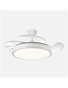 Ventilador Dc Escorpion 59w Blanco 4aspas desplegables 107d Reg.intensidad 6980lm 3000-4000-6000k Remoto+ Temporizador+ Memoria 2