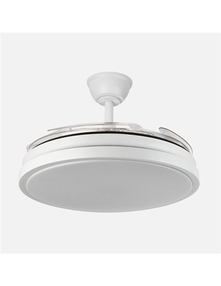 Ventilador Dc Escorpion 59w Blanco 4aspas desplegables 107d Reg.intensidad 6980lm 3000-4000-6000k Remoto+ Temporizador+ Memoria